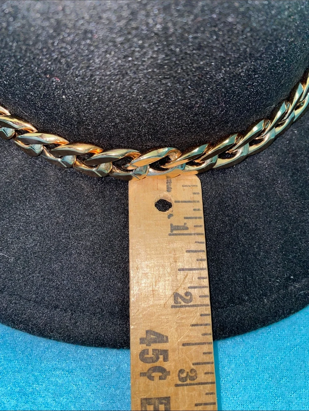 PRETTYLITTLETHING Fedora wide brim gold chain details felt black NEW size OSFA